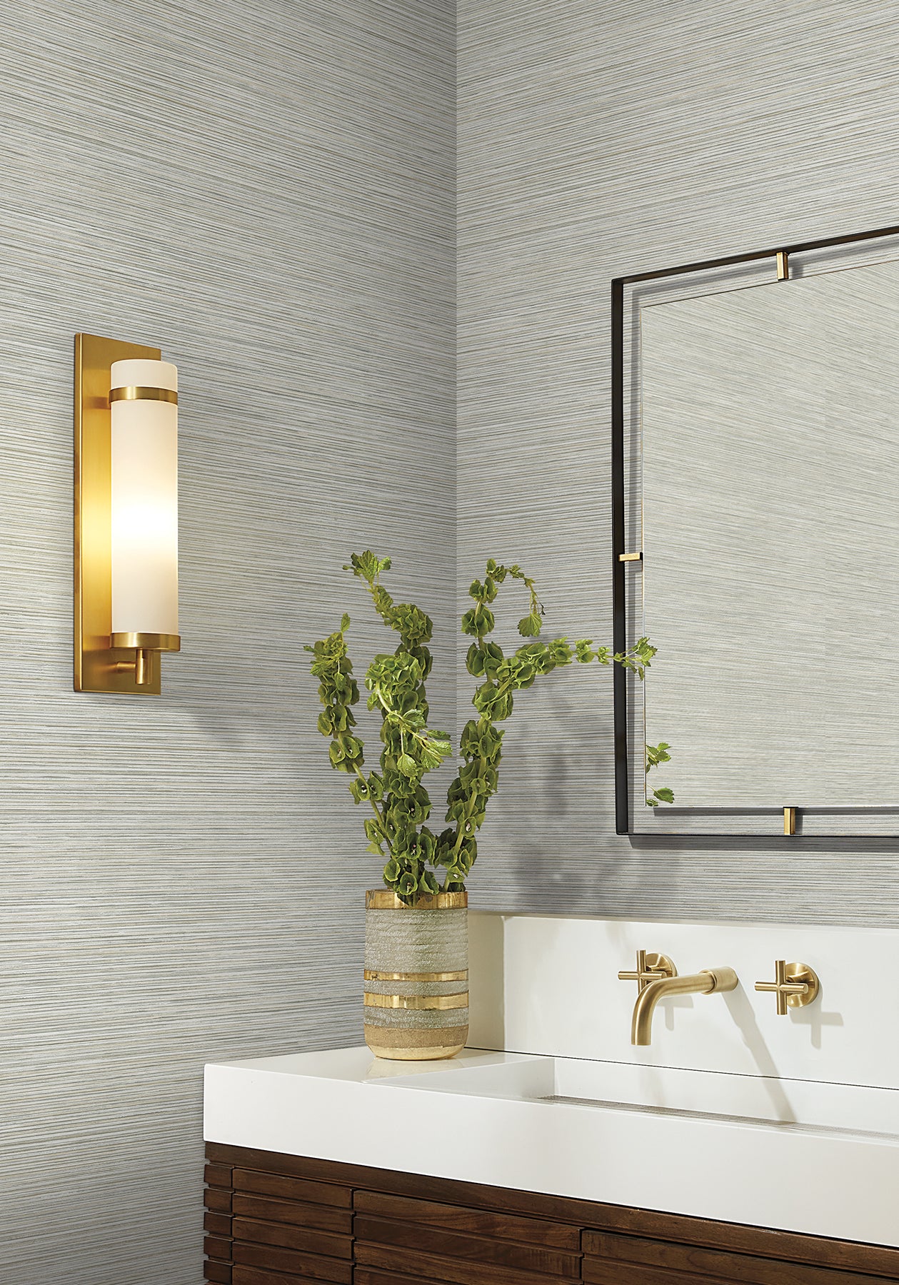 Stacked Bamboo Off-White Stripe Wallpaper — COD0636N