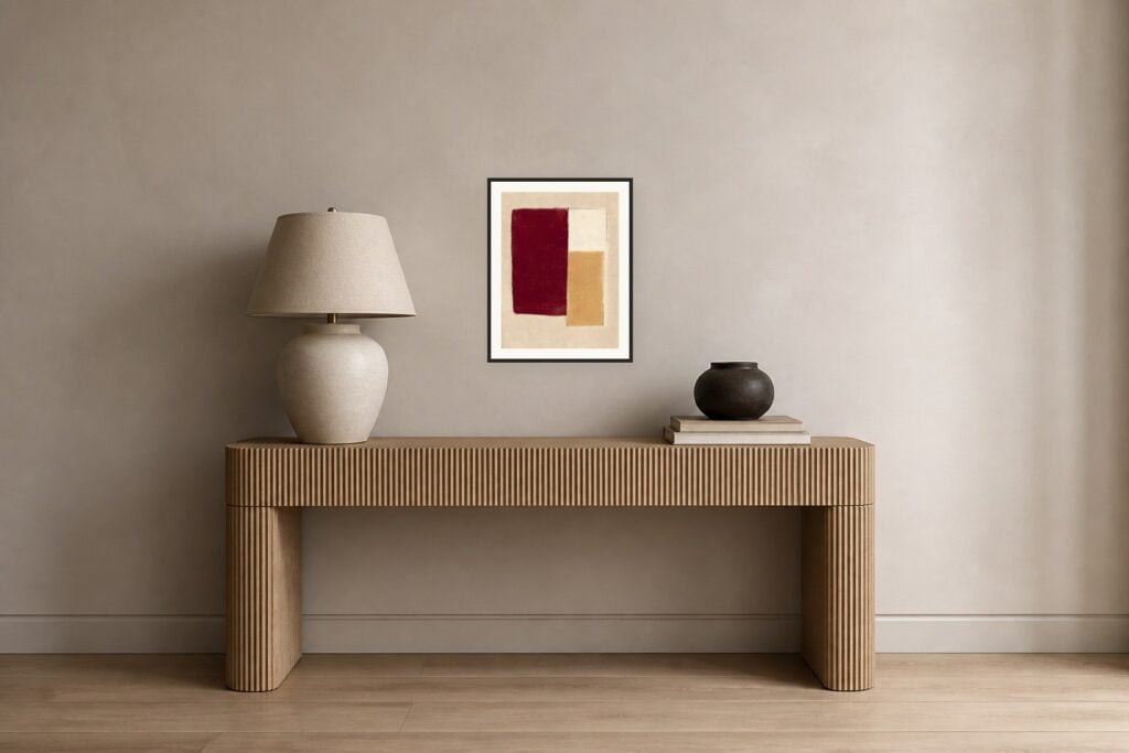 Crimson Ochre Collage — room and artwork preview
