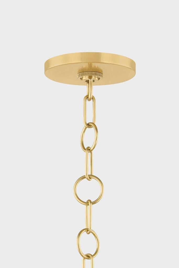 Mitzi Solie 34-inch pendant — aged brass canopy and chain detail