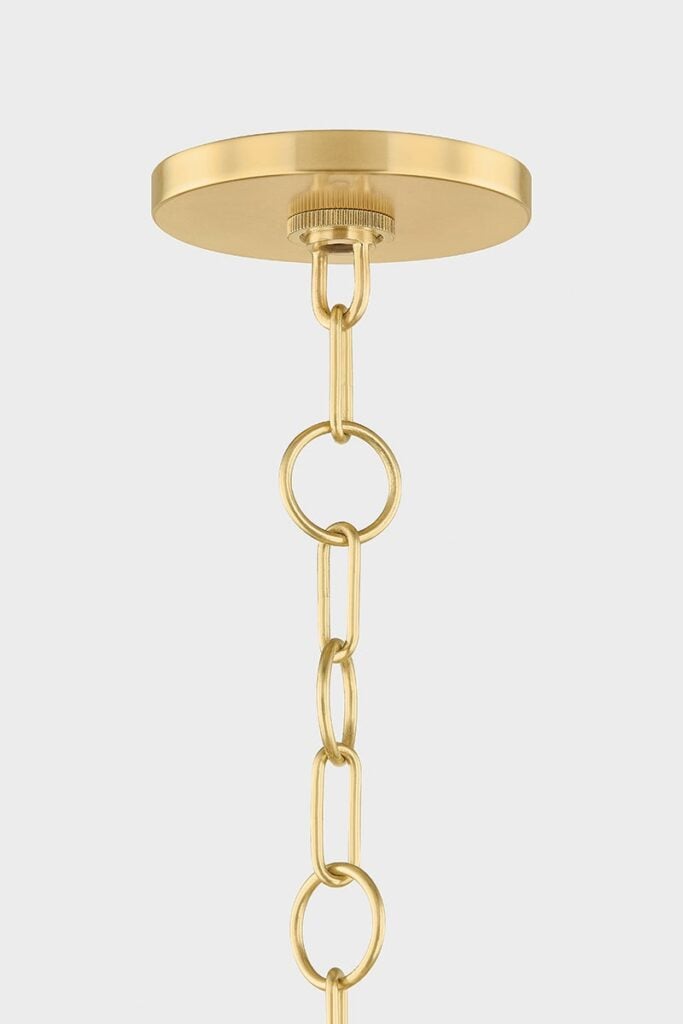 Mitzi Solie 22-inch pendant — aged brass canopy and chain detail