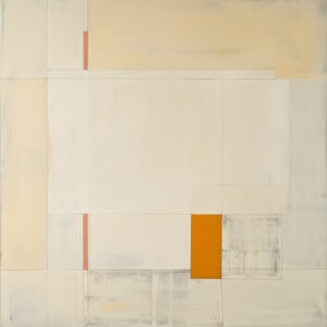 Ochre Interval — An ochre accent interrupts an open field of ivory, cream, and fine geometric lines.