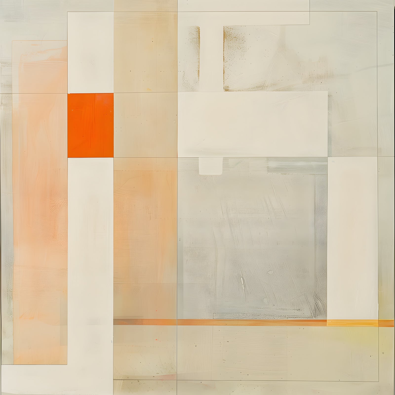 Persimmon Interval — A persimmon-orange block brings warmth to a layered cream and peach composition.