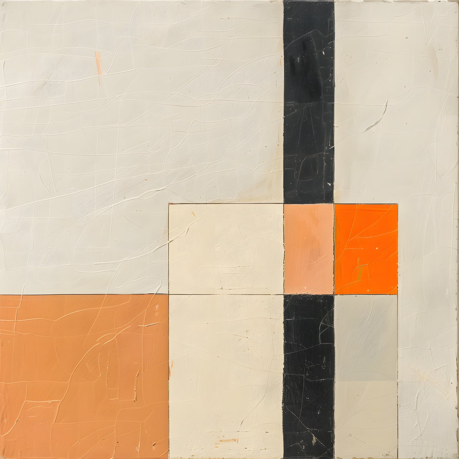 Ember Axis — Charcoal and orange accents give an airy ivory composition a bold focal point.