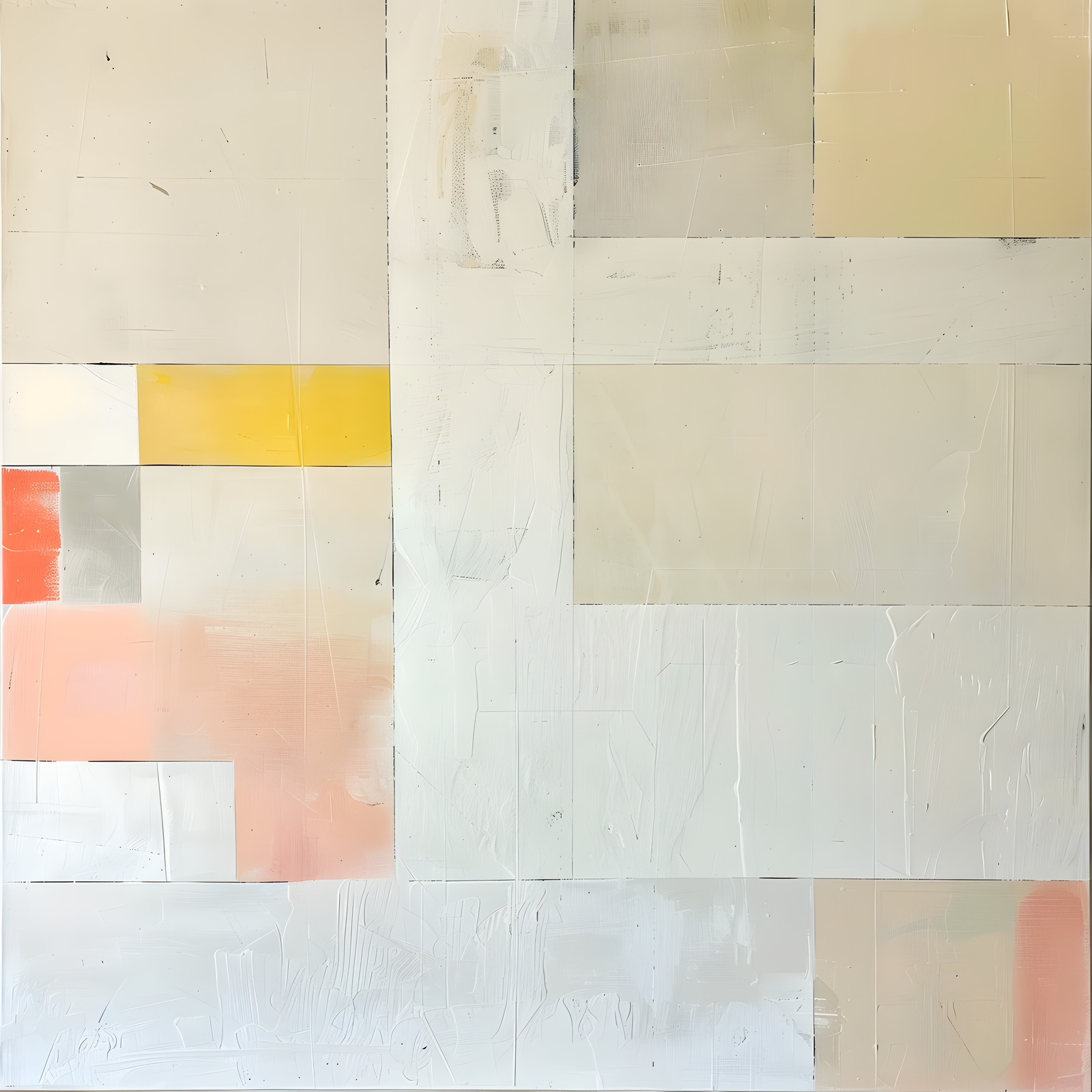 Apricot Mosaic — Soft apricot and warm yellow accents brighten a layered pale-gray mosaic.