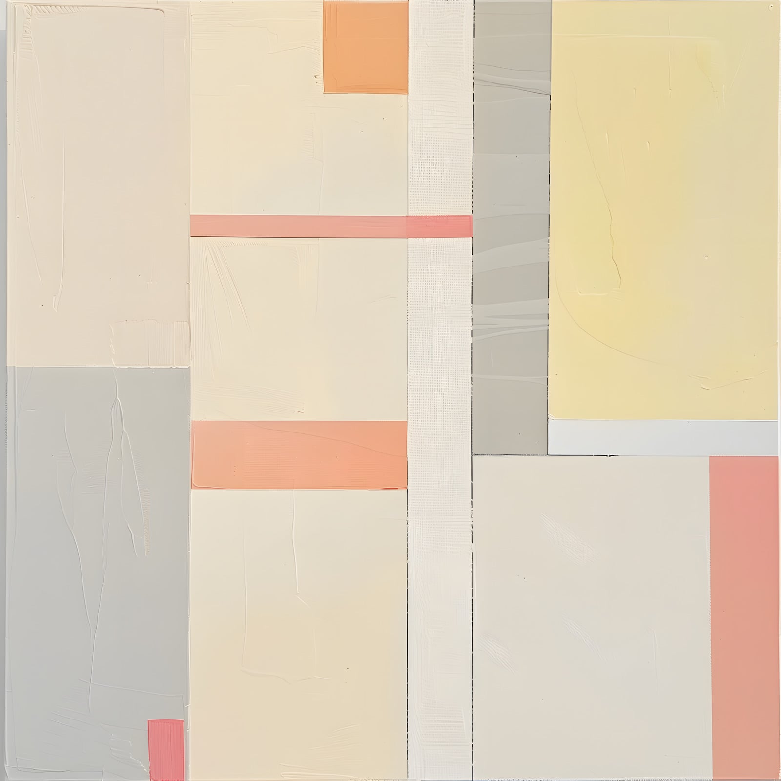 Peach Equilibrium — Peach, cream, and pale yellow blocks form a relaxed geometric balance.