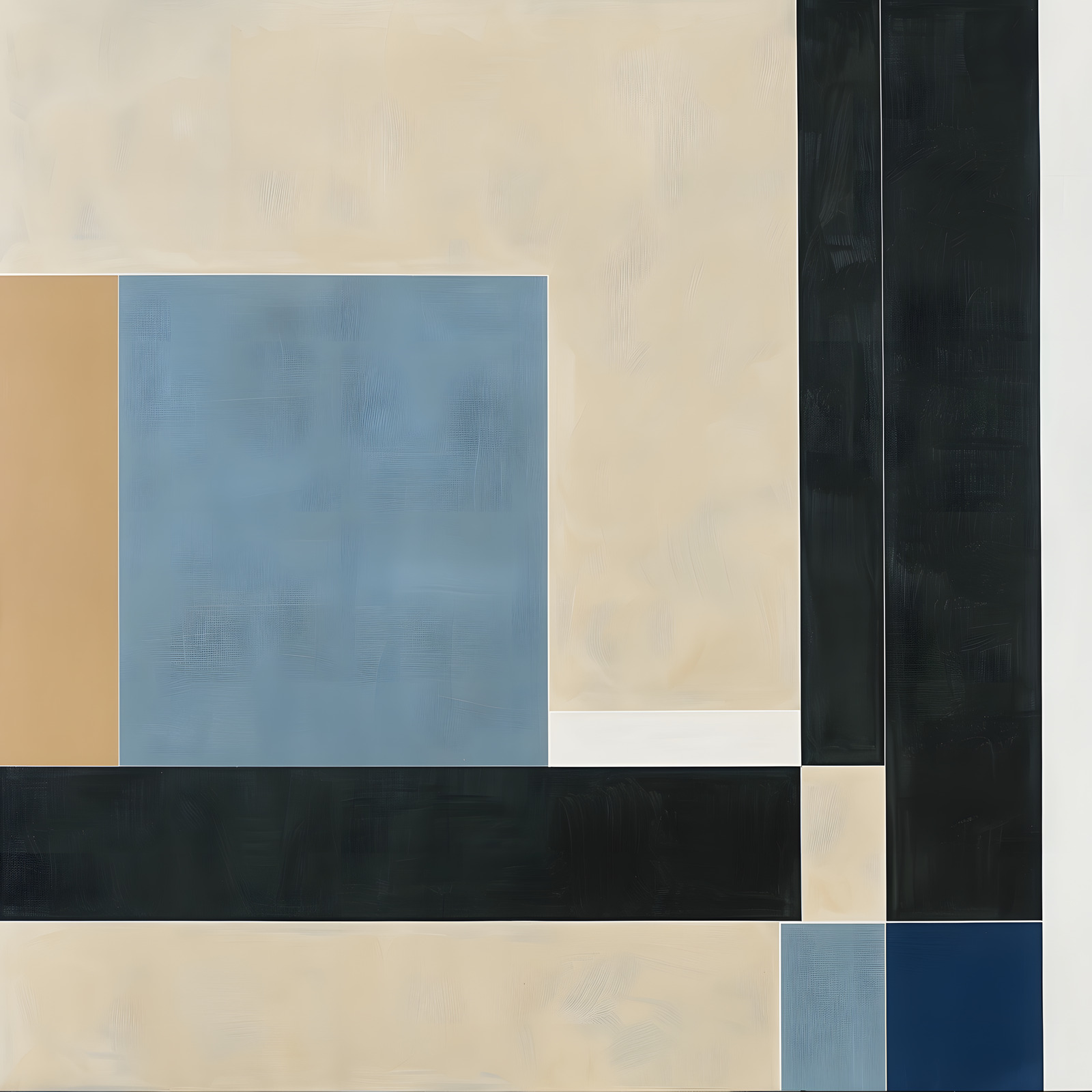 Midnight Balance — Black and midnight-blue shapes create a bold balance against pale ivory.