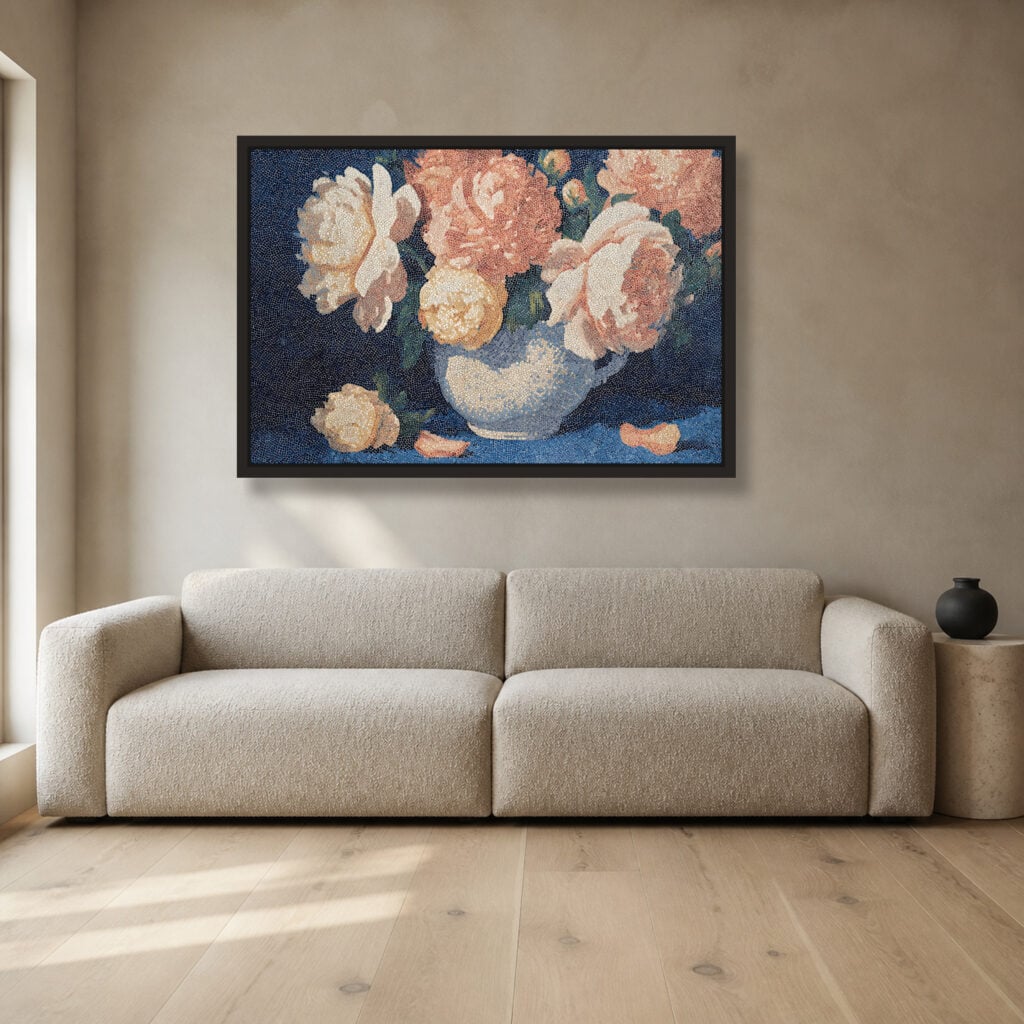 Bowl of Peonies — room and artwork preview